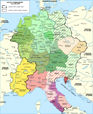 A map of the Holy Roman Empire at the turn of the second millennium. 