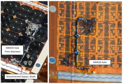 MMOD damage on ISS solar panel.