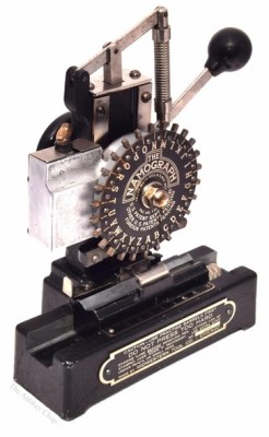 The Namograph -- a special typewriter for printing letters on pencils and t hings.