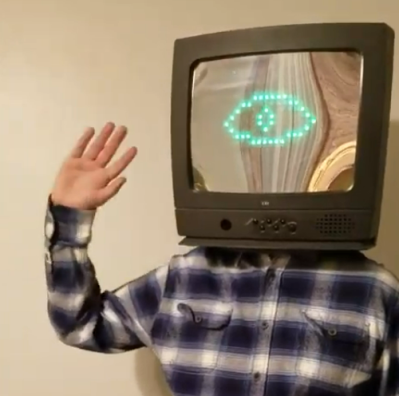 Holloween costume with an old computer screen for the head