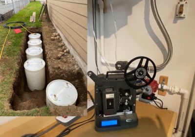 Five 55-gallon tanks of tap water are buried just outside the shop.