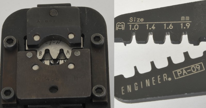 Comparison of the DuPont Mini-PV crimp tool, and the die of a typical budget tool. (Credit: Matt Millman)