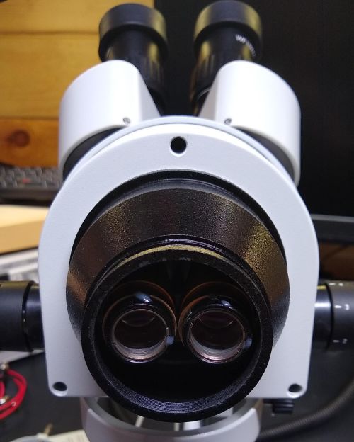 Close-u view of dual objective lenses