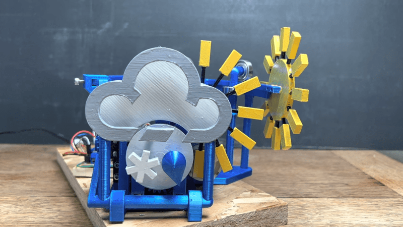 A 3D-printed mechanical system that moves weather symbols around