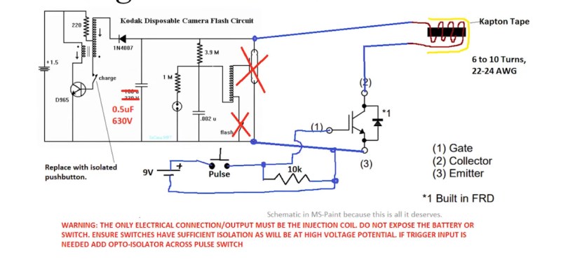 Schematic of an EM injector built from a camera flash.