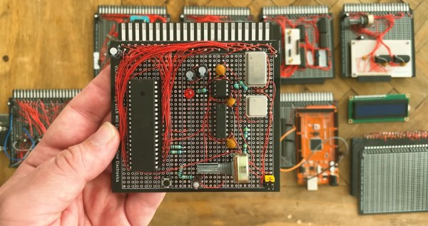 A Z80 CPU board built on a piece of prototype board with an edge connector