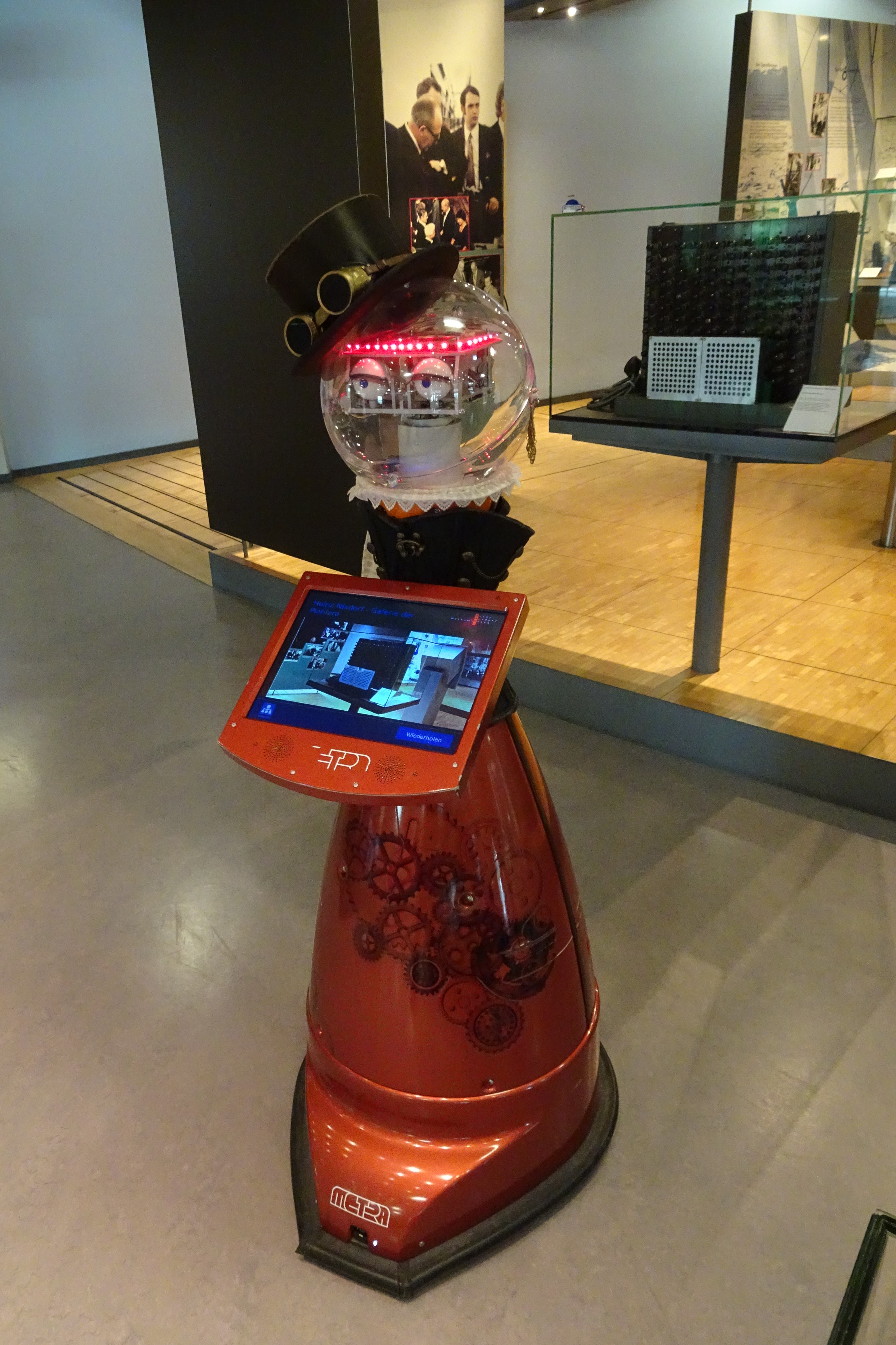 A steampunk-styled museum guide robot