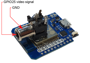RCA connector mounted to ESP32 board. (Credit: aquaticus)