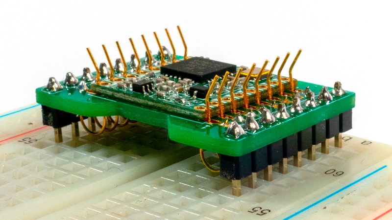 RFM9x module held in an adapter board with flexipins