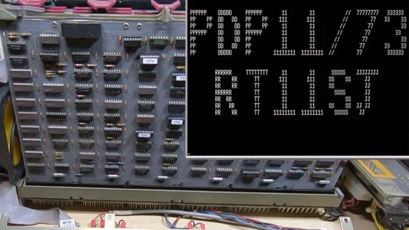 Circuits board from a PDP-11 minicomputer with inset terminal display