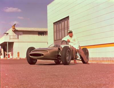 Soichiro Honda with his 1964 Formula 1 car