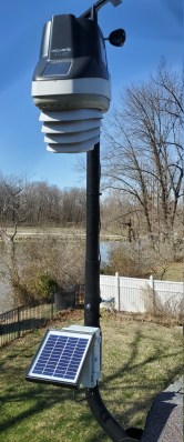 A weather station mounted on a pole outside
