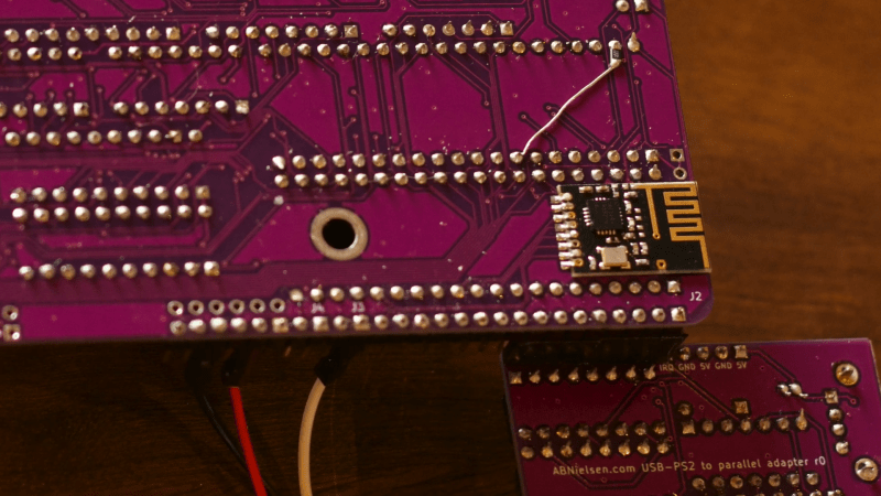 An NRF24L01 module soldered onto a 6502 single-board computer