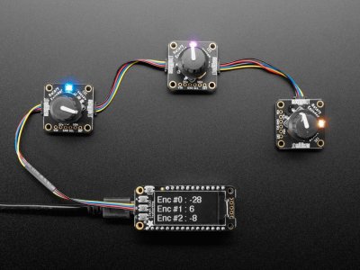 Three rotary encoders from STEMMA QT ecosystem being chained