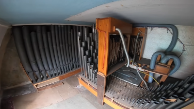 A pipe organ installed into an attic