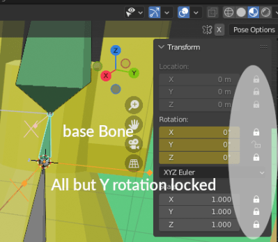 Blender interface n key properties showing all axes but Y rotation locked