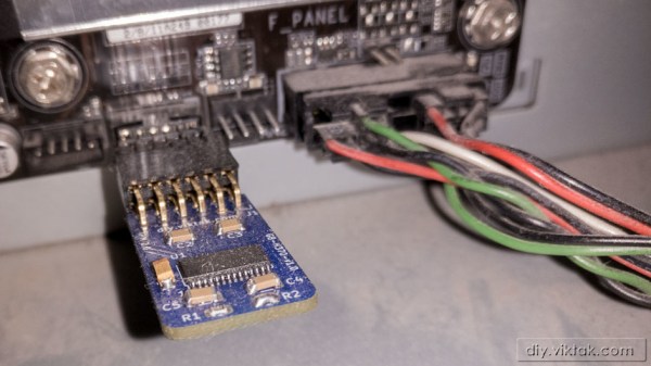 The TPM module that Viktor designed, inserted into the motherboard