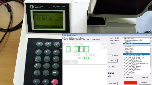 Photo of the spectrophotometer in question, with a screenshot of the decoding software on the right