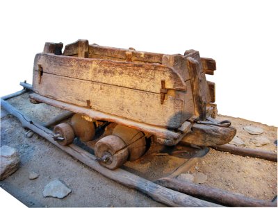 Minecart from the 16th century with wooden tracks, found in Transylvania. (Credit: LoKiLeCh)