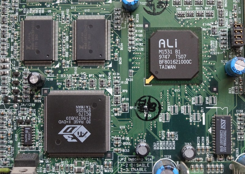 A close-up of a PC motherboard