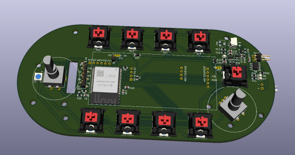 a 3D-rendered image of a PCB with several knobs and buttons
