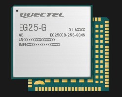 Render of the Quectel modem chip, top side render overlaid over the bottom side render, showing some of the pads on the bottom of the modem