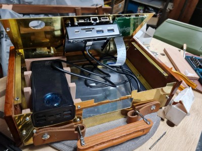 A retro briefcase computer, opened