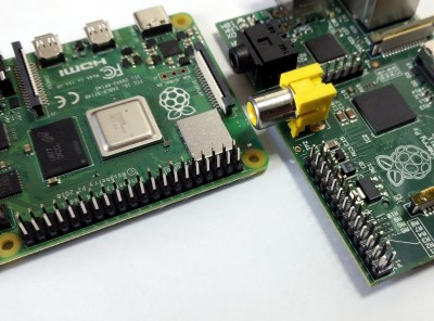 A Pi 4 and an original Pi side by side