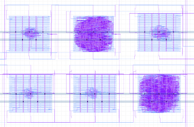 Six chip shots shown, with various densities of gates being used - some use a little, and some use a the entire area given.