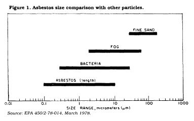 Asbestos size comparison with other particles. (Source EPA)