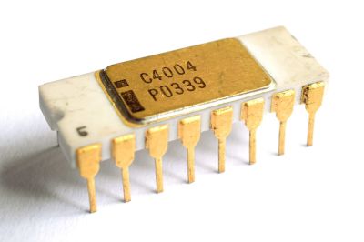An Intel 4004 microprocessor in ceramic packaging