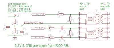 schematic of Pi Pico bit-banged ethernet peripheral