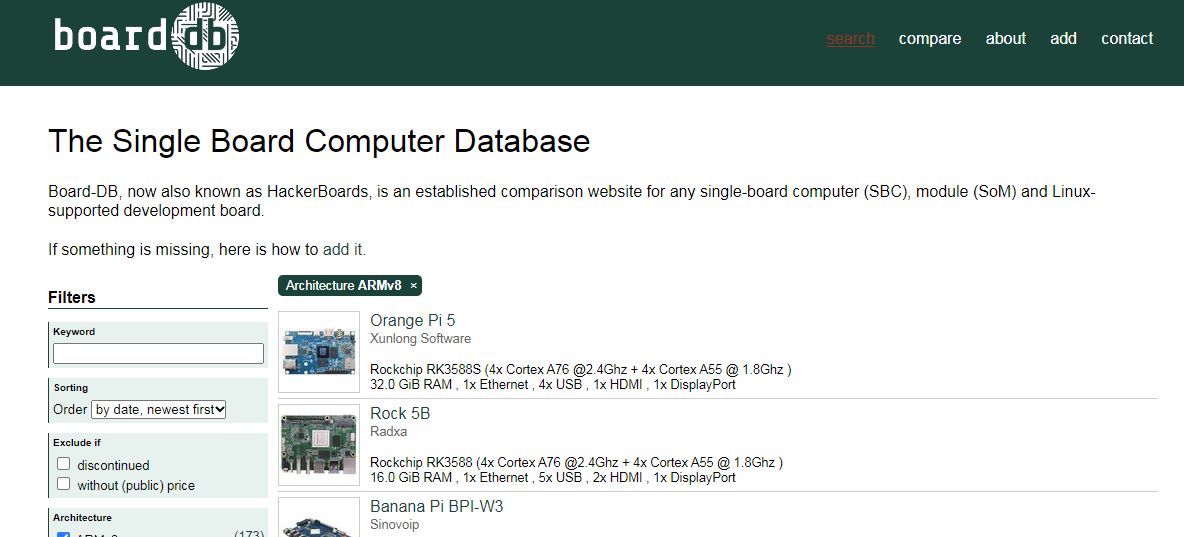 Hackerboards: facilitando la búsqueda del ordenador de placa única adecuado