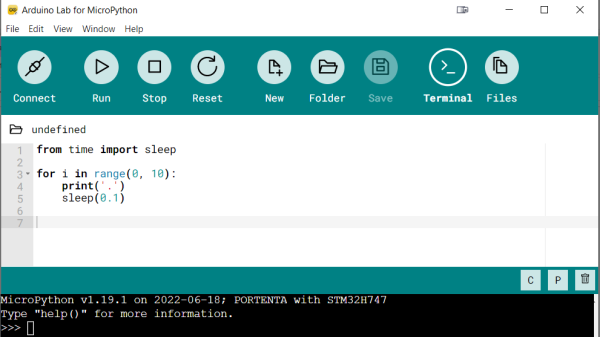 Screenshot of Arduino Lab for MicroPython