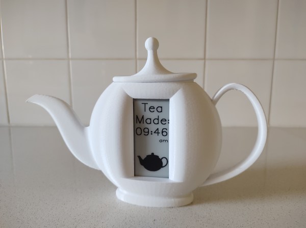 A 3D-printed teapot with an e-ink display