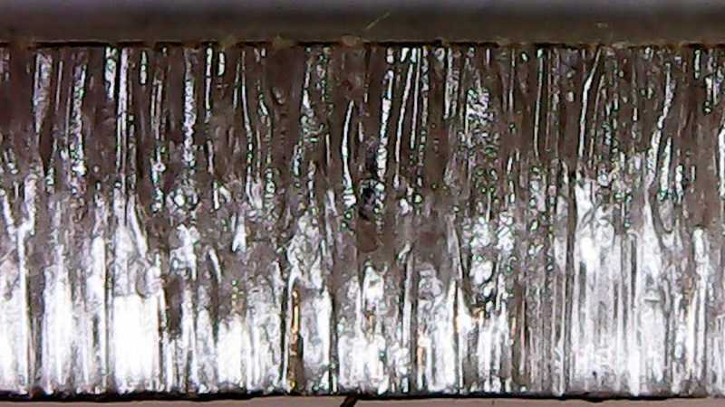 A closeup picture showing the jagged edge of the cut