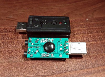 The USB sound card, with its case removed.