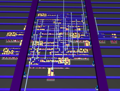 A 3D view of a chip layout