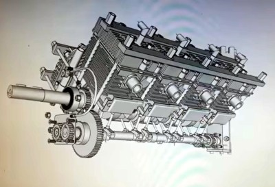 A CAD view of the V8 engine