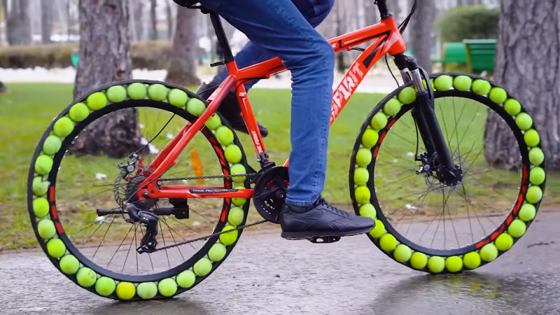 Tennis Balls Serve As Decent Bicycle Tires That Don't Easily