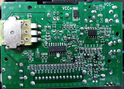 The PCB, showing the surface-mount components