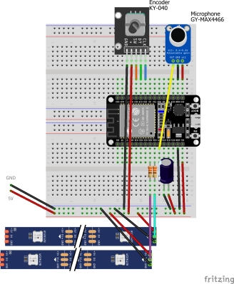 Arduino Microcontroller-Breadboard Circuit. A = Microphone sensor, B =