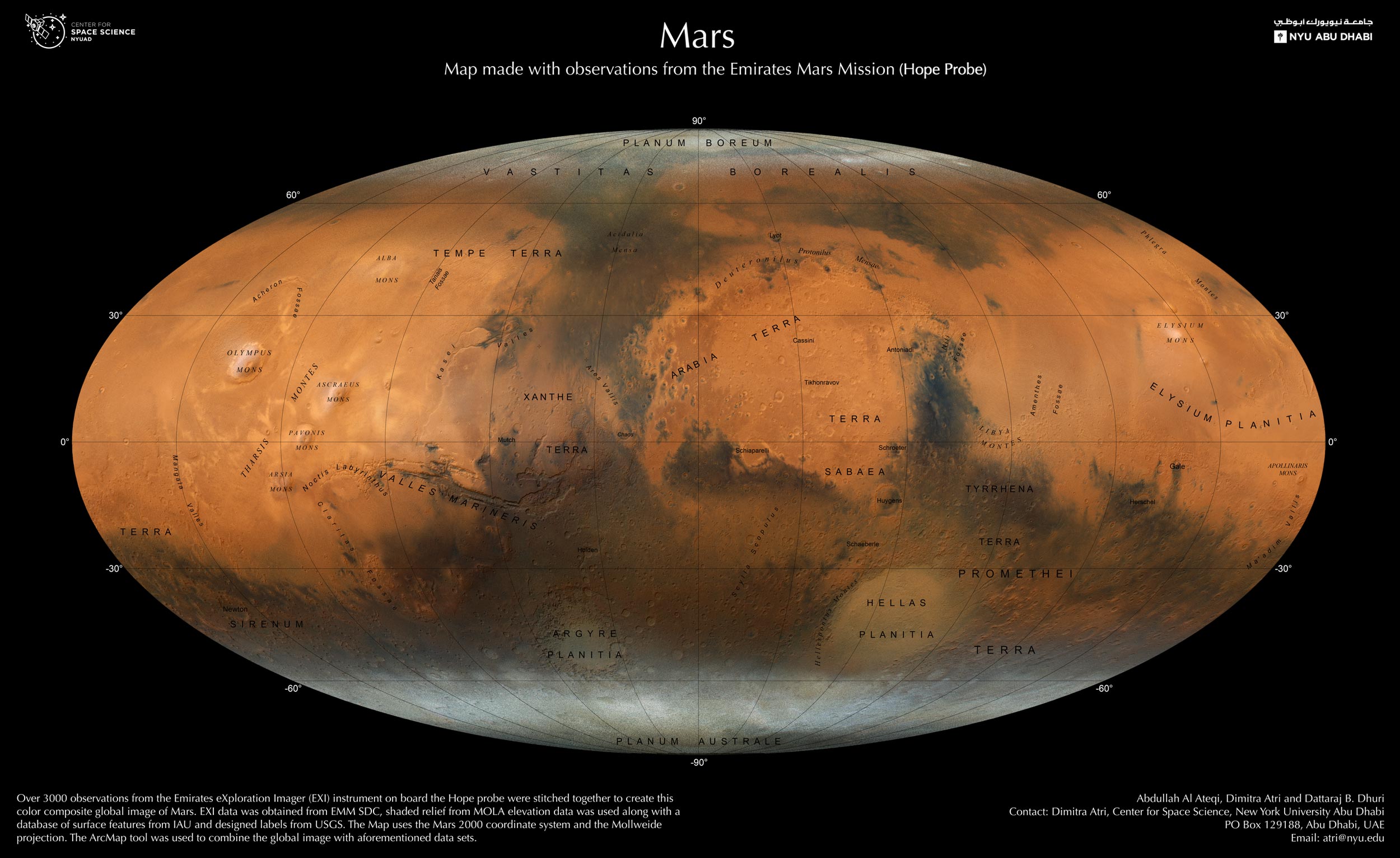 Aggiungendo un tocco di colore a una mappa di Marte, per gentile concessione della navicella spaziale Hope degli Emirati Arabi Uniti