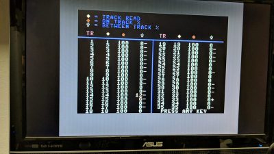 Testing Commodore FDD head alignment using the 1541 diagnostic cartridge.