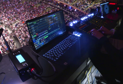 The full control setup for RF wristbands, with transmitter on the left.