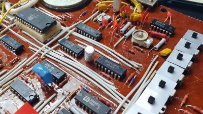 A circuit board from an Elektronika game console