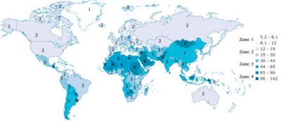 Dust intensity around the world.