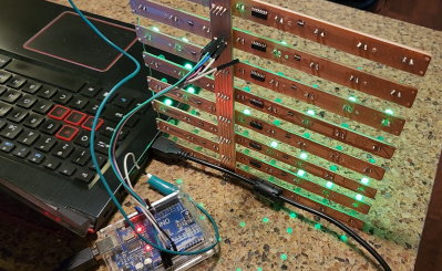 A set of PCBs implementing an 8x8 LED display