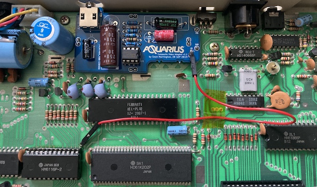 The motherboard of a Mattel Aquarius, with a small daughterboard mounted on top