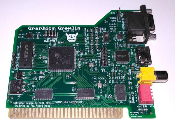 An 8-bit ISA card with VGA, HDMI and composite video connectors